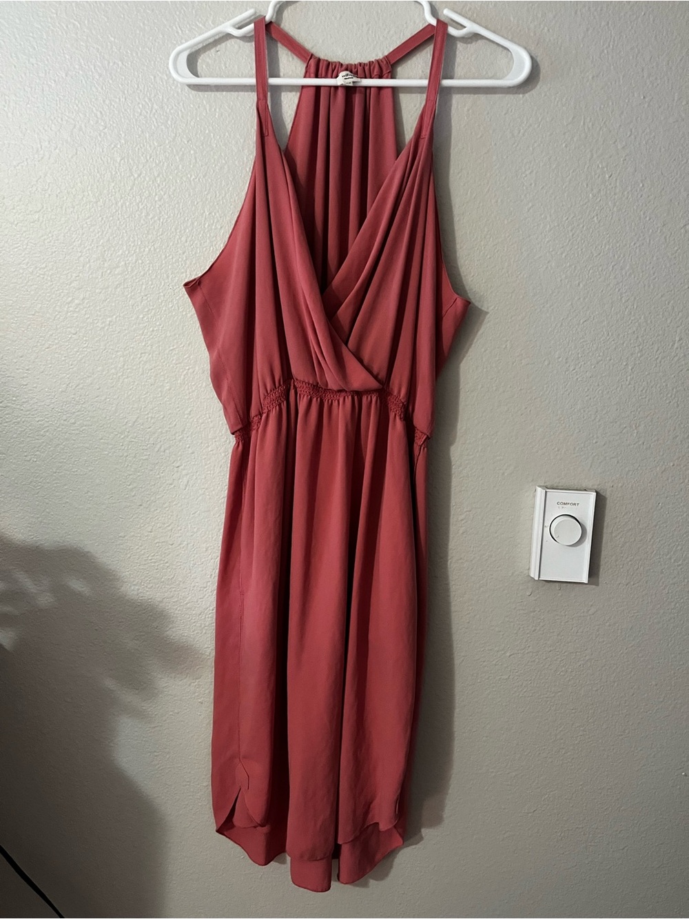 Wilfred Rust Red Halter Surplice Midi Dress